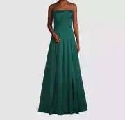 $595 Aidan Mattox Women's Green Pleated Straight Neck A-Line Dress Size US12