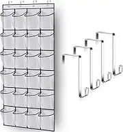 Janifaca Minimalist Over the Door Shoe Organiser, 24 Mesh Pockets, 40kg Capacity, White
