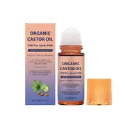 unbrand Organic Golden Castor Oil Roll-On with Rose Quartz | 100% Pure Castor Oil for Skin, Brows & Lashes | Hexane-Free | Cold-Pressed (50ml) 2PCS