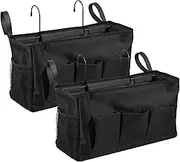 UKQRRTC 2Pcs Bedside Caddy, Oxford Cloth Bedside Storage Organizer, Hanging Storage Bag with Metal Hook, Adjustable Strap, Foldable Bedside Organizer Tray