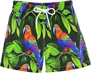 [RPLIFE] Boys Swim Shorts, Anti-Chafe Swim Trunks Boys 2 T, Vibrant Birds Green Leaves