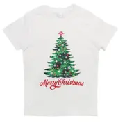 New Kids Christmas Xmas T Shirt Tee Tops 100% Cotton Boys Girls Gift Red White - Tree (White)