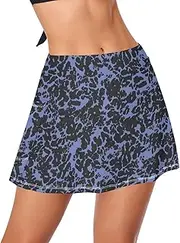 [GAIGEO] Rose Gold Leopard Swim Bottoms Women, Skirt Bathing Suit for Women, Integrated Triangle Shorts and Side Pocket