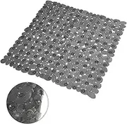 Shower Mat Non-Slip Pebble Style, Safe Shower Stall Mat with Drain Holes and Suction Cups,21x21 Inch Square Shower Foot Mat, Quick Drying, Machine Washable Bathtub Mat(Translucent Grey)