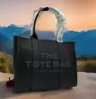AUTH NWT $595 Marc Jacobs The Leather Large Logo Zip Top Tote In Black NEW~