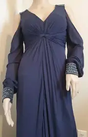 Aidan Mattox Evening Maxi Gown Draped Cut Out Beaded Embellished Cuffs US 2