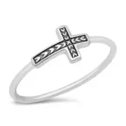 Sideways Cross Ring Solid Sterling Silver 925 Oxidized Height 7 mm Size 4 - 10