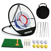 Pop Up Golf Chipping Net & Mat, Target Practice Set - 8 Balls, 4 Tees, Net+Mat