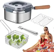Backpacking Cooking Set - Kitchen Camping Cookware Set | 2500ml Stainless Steel Backpacking Cookware | Multifunctional Square Camping Cooking Pot | Deep Fryer Pot for Camping, Backpacking