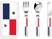 Flag Of Panama 3 Piece Set For Camping Stainless Steel Flatware, Spoon, Fork, Knife, Ideal For Outdoor