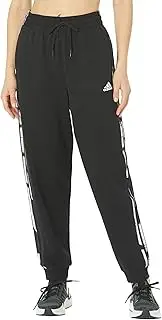 [adidas] Women's Essentials Printed 3-Stripes Loose Pants, Black/White, Medium