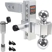 Car Adjustable Trailer Hitch (2-Inch Receiver), with 8 Inch Drop/Rise Chrome Plated Steels Ball Mount, Two Anti-Theft Pins Locks, Heavy Duty Aluminum Tow Hitches for Truck(12,500 LBS GTW)