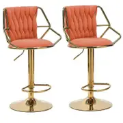 SERENITà Velvet Padded Golden Round Base Barstools Chairs with Backrest and Footrest -ORANGE