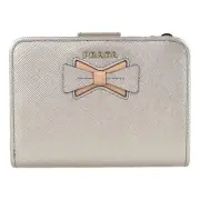 Prada Saffiano Gold Leather Bow Wallet with Coin Pouch NEW