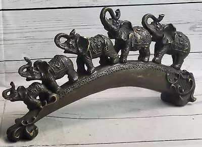 Pride of Elephants on Bridge Bronze Metal Statue Sculpture Figures Original Art