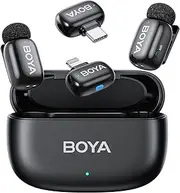 BOYA mini Wireless Lavalier Microphone for iPhone 16/15&Android, AI Voice Change, All-in-one, Noise Reduce, 30H Battery Life&Charging Case for Video Record YouTube Podcast TikTok(Lightning&USB-C)