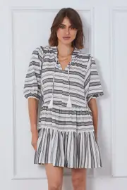 Stripe Mini Dress Short Sleeve - Size 10, Women's Midi Dress