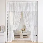 White Lace Curtains with Valances 84 Inches Long, Semi Sheer Floral Embroider...