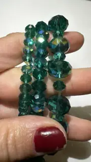 NWT Set of 3 Green Emerald AB Faceted Crystal Glass Bead Stretch BRACELETS #K2
