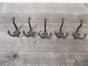 5 Rustic Coat Hooks Cast Iron Double Wall Hooks 3 1/2" Long For Hats, Towel, ...