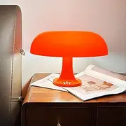 Orange Bedside Lamp for Bedroom Nightstand, Retro Mushroom Table Lamp with 3 Lighting Color and 10 Brightness Level, Desk Lamp for Reading Room/Living Room/Office/Dorm（Orange）