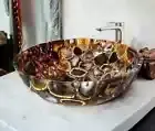 18" Round Natural Agate Stone Washbasin Handcrafted Gemstone Countertop Sink