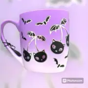 NEW Cobwebs & Cauldron ombre Cats & Bats Halloween Mug
