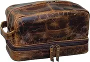 jaald Men's Buffalo Genuine Leather Toiletry Bag Waterproof Dopp Kit Shaving Bags and Grooming for Travel Groomsmen Gift Men Women Hanging Zippered Makeup Bathroom Cosmetic Pouch Case Make Up kit