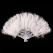 White Feather Fan Folding Hand Costume Wedding Showgirl Dance Fancy Party Craft Decor