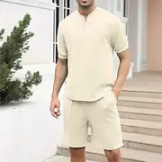 Men's Polo Shirts Golf Shirt Outdoor Daily Wear Quarter Zip Short Sleeve Fashion Hawaiian Plain 2 Piece Jacquard Summer Regular Fit Beige Polo Shirts