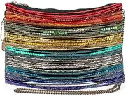 [MARY FRANCES] Rainbow Radiance Beaded Crossbody Handbag Colorful Evening Clutch Purse with Removable Strap, Multicolor, Multicolor, Free Size