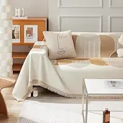 Sofa Covers for Sectional Sofa Set Boho Couch Cover for Dogs Throw Couch Cover with Tassel L Shaped Cover Washable Chenille Pets Protector (Khaki-1, XL(71" x 134"/180cmx340cm))