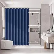 AJAZZ, Magnetic Folding Shower Curtains, Fabric Polyester Material, Shower Curtain Hook, Waterproof Shower Curtain, Suitable for Family, Hotel, Homestay，(Dark Blue,77" W x 72" L) 1 Panel