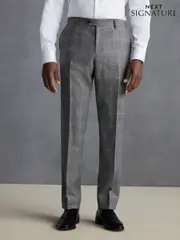 Grey Signature Marzotto Check Italian Wool Suit Trousers (Q99011) | $200