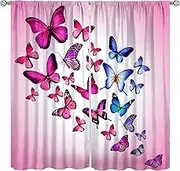 Yearn Jear Butterfly Curtains for Girls Bedroom,Pink Window Curtain Panels Drapes for Kids Bedroom Nursery Room Rod Pocket Windows Door Curtain, W42xL45in Decor