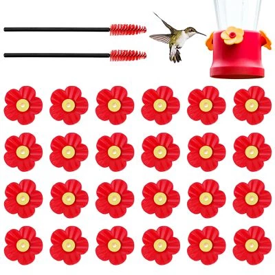24 piezas de comederos para colibríes con flores y cepillos de limpieza
