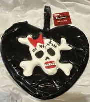 Black Heart Shaped Skull & Crossbones Purse Wristlet, Textured, 3D Effect Skull