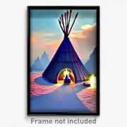 Pixel Art Poster - Sky Blue Tepee (8 Bit Psychedelic Trippy Video Game Print)