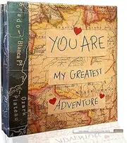 Holoary Self Adhesive Page Photo Album with Metallic Pen Magnetic Self-Stick Page Scrapbook for 3x5 4x6 5x7 6x8 8x10 Hand Made DIY 40 pages Albums, Printed Kraft Paper Cover Old Map Adventure World Travel Vacation Memory Book