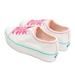 【Keds】TRIPLE UP 小心機撞色厚底帆布鞋-白/桃红 (9222W133432)