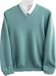 [Hamthuit] Men Soft Casual Sweater V-Neck Pullover Warm Solid Knitwear Sweater Long Sleeve Slim Fit Pullover