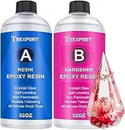 Teexpert Epoxy Resin Crystal Clear: 64oz Epoxy Resin kit Fast Curing Heat Resistant for Casting Coating Art DIY Craft Jewelry Wood Table Top Flower Preservation- 2 Part(32oz Resin and 32oz Hardener)