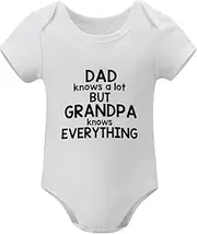 [WOOYONGING] Dad Knows A Lot But Grandpa Knows Everything Newborn Hospital Outfit Short Sleeve Baby Boys Outfits White Baby One