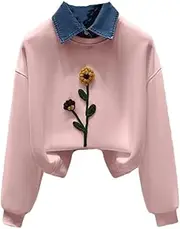 [Generic] Women Korean Casual 2 Pieces Sets Polo Collar Patchwork Sweatshirts+Wide Leg Knitting Pants Sets