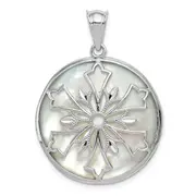 Sterling Silver Rhodium-Plated Snowflake Diamond Cut Mother Of Pearl And Onyx Reversible Pendant