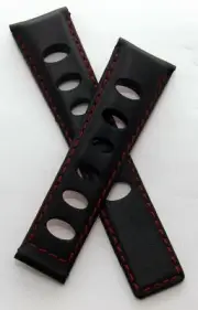 22/18mm BLACK/BLUE SPORTS PERFORATED LEATHER WATCH STRAP to fit TAG Heuer MONACO