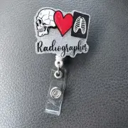 Heart Design Retractable X-Ray Radiology Badge Reel, Badge Holder ID Card Skull