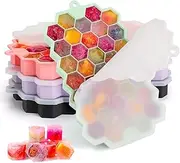 STARBRILLIANT Ice Cube Tray, Easy-Release Silicone Large Ice Moulds with Removeable Lids, Perfect for Chilled Drinks, Freezer, Baby Food, Whiskey and Cocktail (4colors, Set of 4(148 ice Cubes))