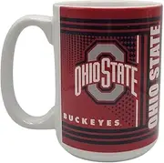 Boelter Brands Licensed NCAA Coffee Cup, 360 Degree Wrap Design, Featuring College Logo and Mascot Hero, Sublimated Mug, White 15oz (Ohio State Buckeyes)