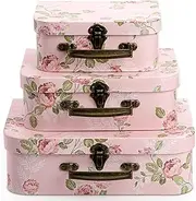 Fasmov 3 Pack Paperboard Suitcases Storage Box With Lids - Decorative Gift Boxes for Photo Storage, Home Decoration, Wedding, Birthday, Anniversary - Pink